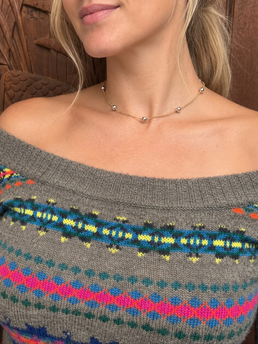 Vintage 90s Two Tone Gold Silver Station Necklace Adjustable Choker 18"